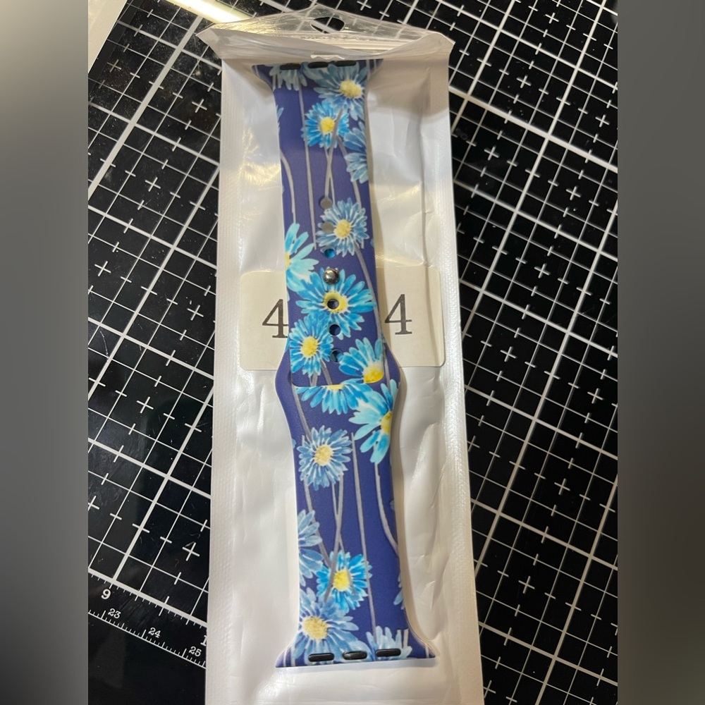 Watch band Apple Watch .  size 42 44 mm. Navy Blue with Blue flowers New